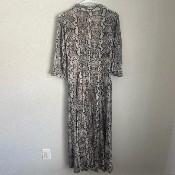 Zara Snake Print Maxi Shirt Dress Black Gray Animal Print Women’s XS - Picture 11 of 14